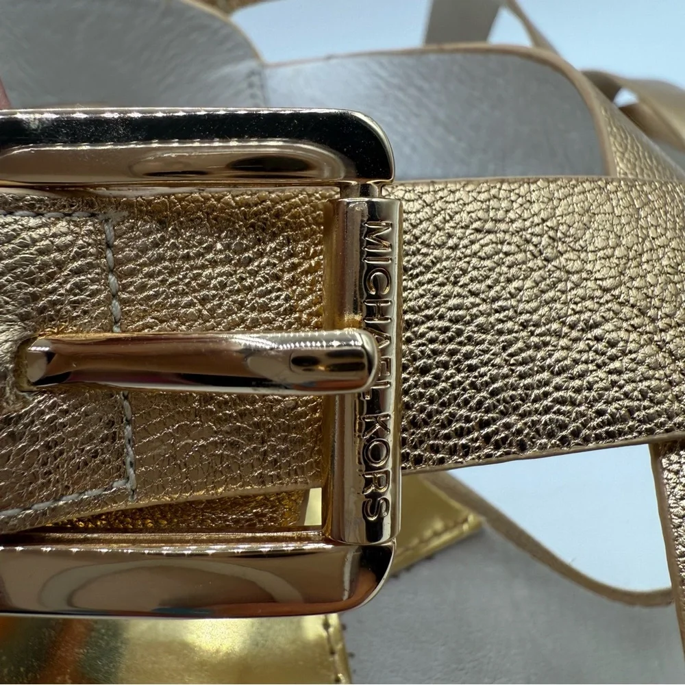 Michael Kors Metallic Gold Wedge-Platform Ankle Strap Espadrilles Size 11M - Picture 12 of 16